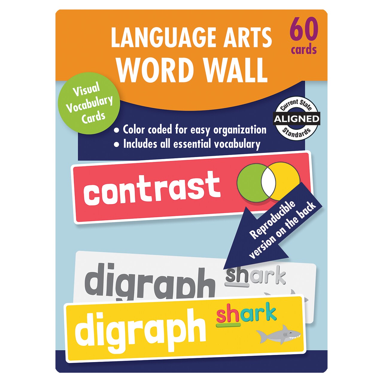 Carson Dellosa Grade 2 Language Arts Word Wall, 60 Color-Coded Vocabulary Flash Cards With Definitions, Phonics and Sight Words Flashcards for Kids Ages 6-7